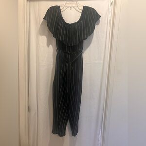 Rue 21 - Black and White Striped Capri Jumpsuit